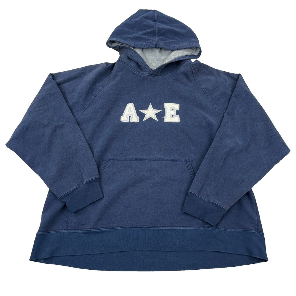 Vintage 90s American Eagle Hoodie Men Large Blue Sweatshirt Faded Star Y2K 2000s